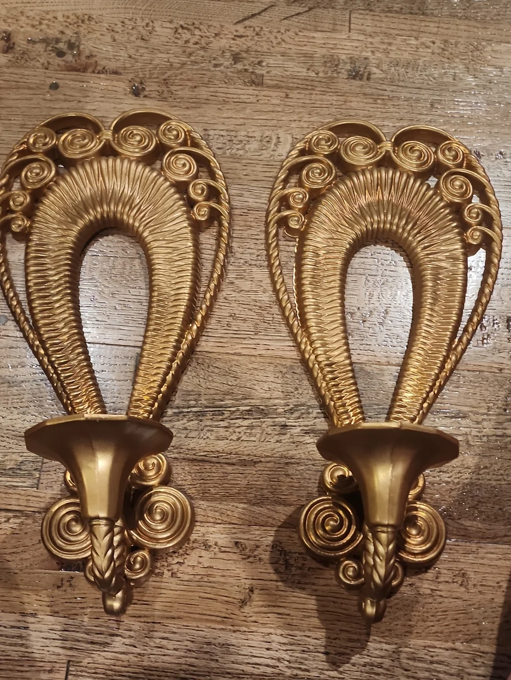 Ornate Gold Wall Candle Sconces - Pair